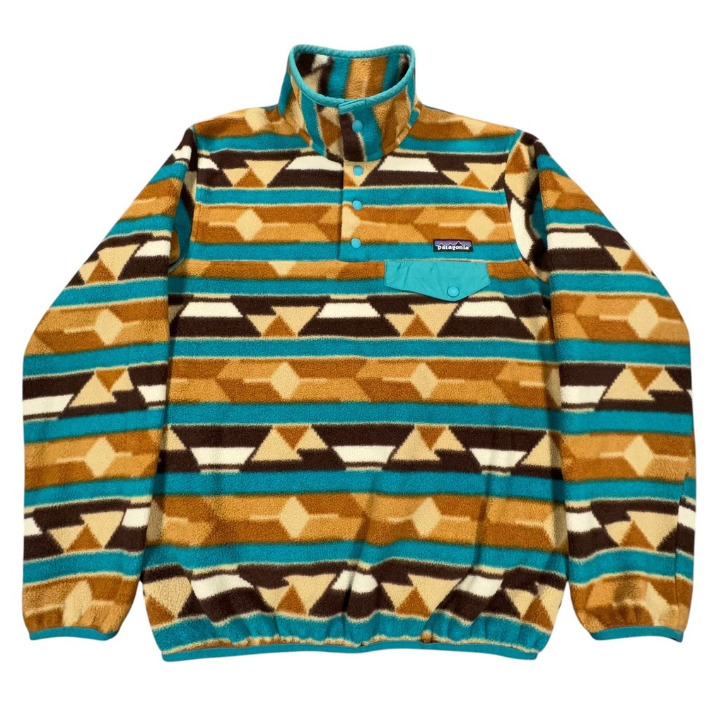Patagonia Synchilla Snap-T Pullover Womens S Teal Brown Aztec Geometric Fleece